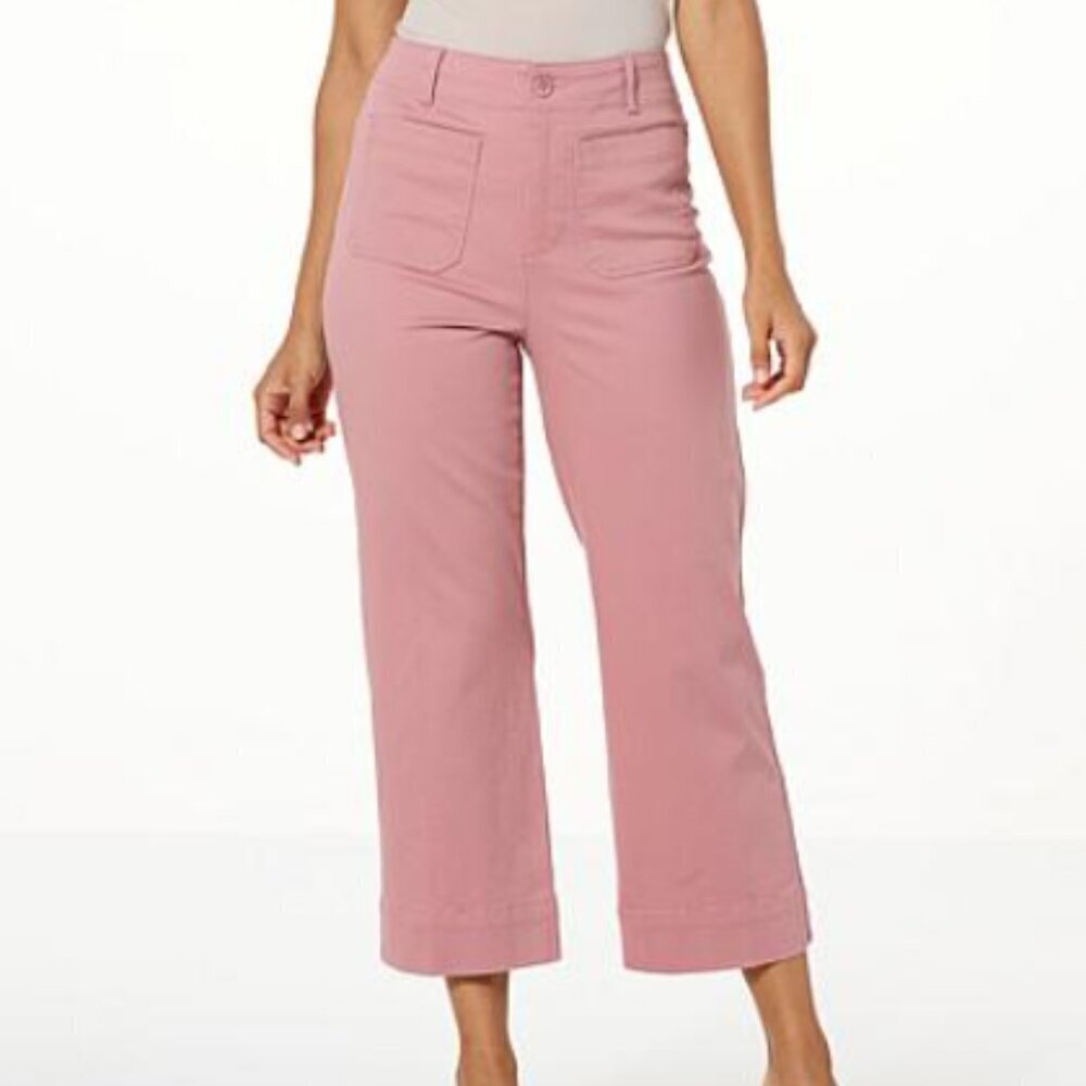 Kathy Ireland Pink Quartz Cotton Twill Wide Leg Crop Pants Size 16